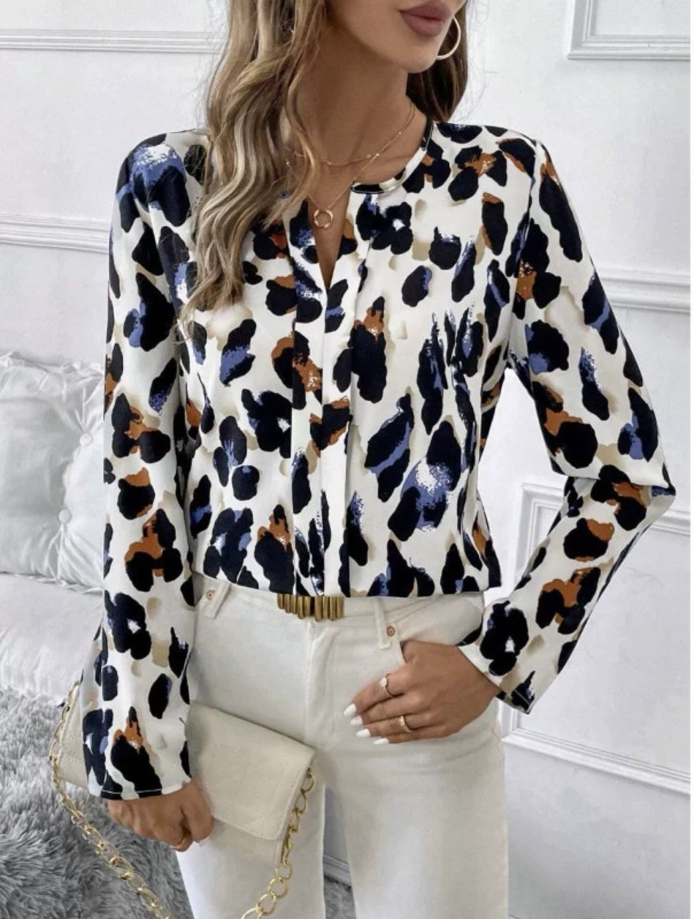 ZARA Elegant Leopard Print Long Sleeve Straight Loose Fit Shirt